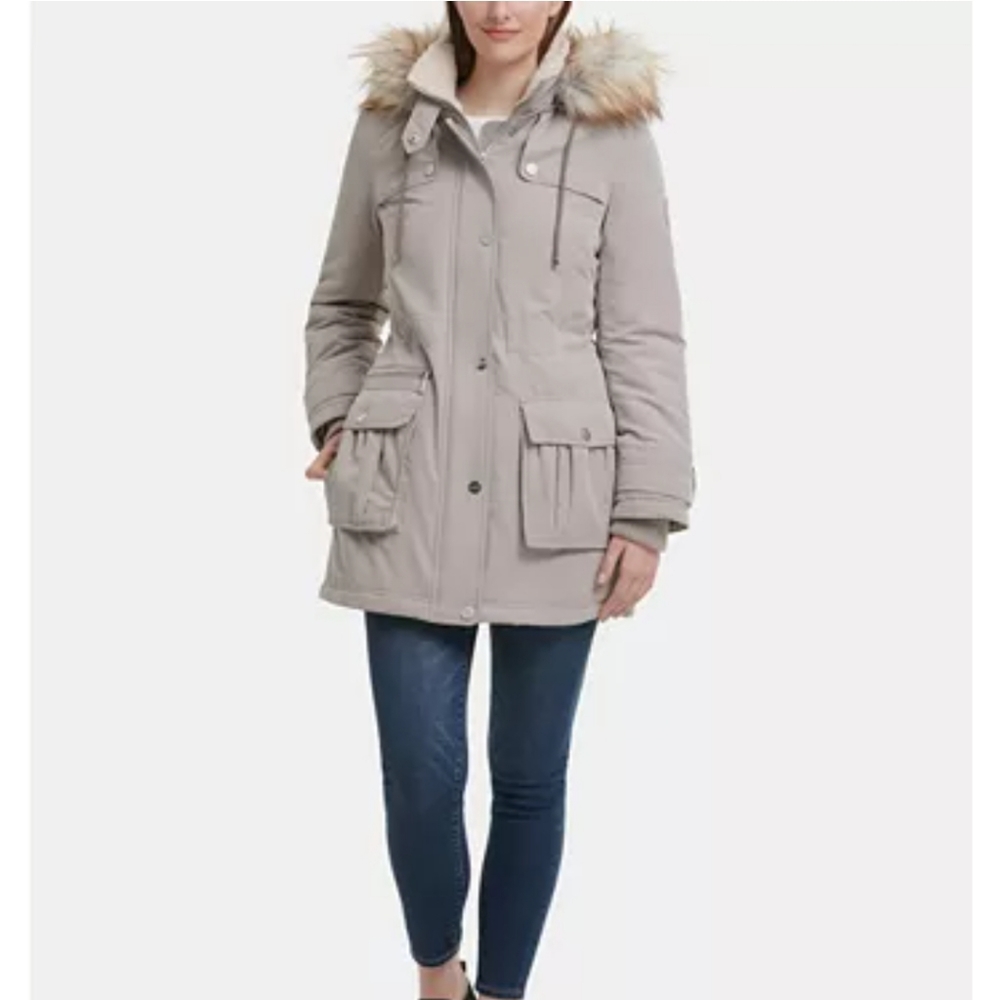 DKNY Faux Fur Trim Hooded Anorak